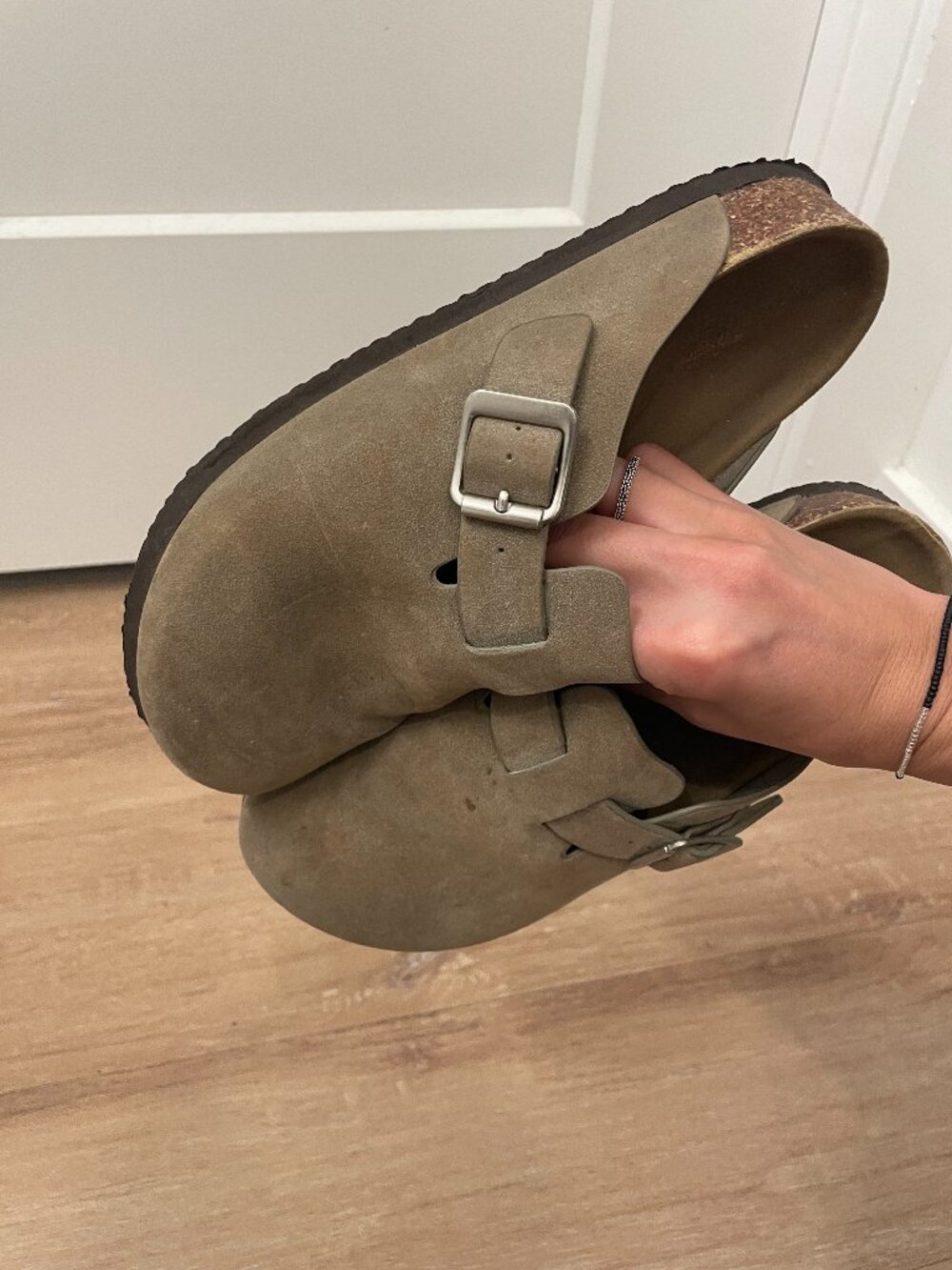 Olive Suede Birkenstock Boston Clogs